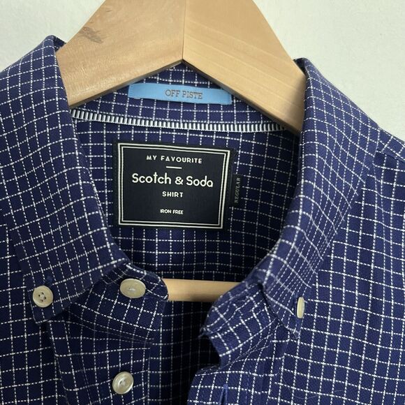 Scotch & Soda Shirt Mens Large Blue Adult Regular Check Long Sleeve Off Piste - Picture 3 of 12